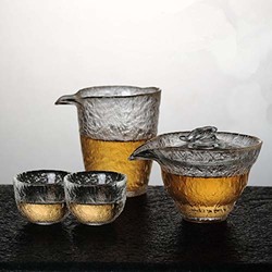 GINIX 鲸意 日式耐热玻璃锤目纹茶具 4件套