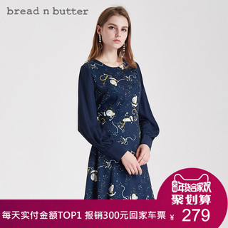 bread n butter2018女装新款长袖减龄A字裙收腰连衣裙