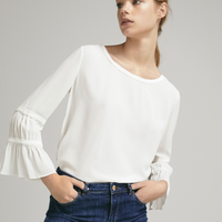 Massimo Dutti 06825826251 女装荷叶边装饰拼接 T 恤 