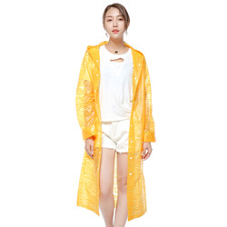 捷昇 半透明户外加厚非一次性雨衣男女通用旅游雨鞋套便携长款风衣式雨披 橙黄色条纹款