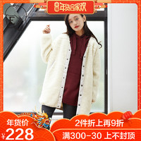 EHWG秋季新款2018日系仿羊羔绒棉服中长款大衣女外套20184I22024