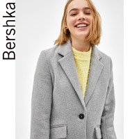 Bershka女士 秋冬新款灰色直筒中长款羊毛大衣外套 06573200812