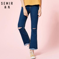 Semir 森马 11057240082 女士破洞复古喇叭牛仔裤