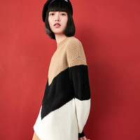 PEACEBIRD 太平鸟 AWEE74747 女士撞色拼接毛衣