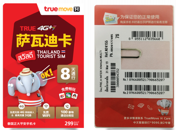 泰国Truemove/AIS/Happy6-8天电话卡(4G网络,无限流量)
