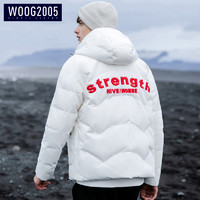 WOOG2005白色连帽棉衣男 2018冬季新款潮流男士加厚棉服保暖外套