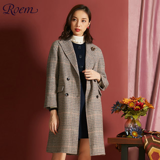 Roem2018秋冬新款女士OL都市气质长款外套 淑女修身羊毛毛呢大衣