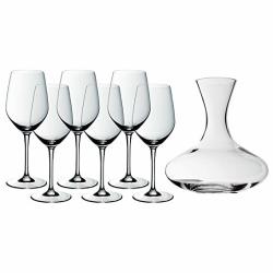 WMF 福腾宝 * 葡萄*杯- 套装7 - 7件套,6 x *玻璃葡萄*杯 Easy Plus 22厘米,450毫升, 1 x Wine Decanter*器 1.5 L 升 **玻璃 红*红*杯红*玻璃杯 子优雅长颈大肚 *器bauchig dekantierer 主持动物瓶 weinbeluefter