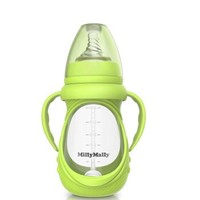 MillyMally 婴幼儿马卡龙防摔玻璃奶瓶 宽口径宝宝用品 240ML清新绿 *2件