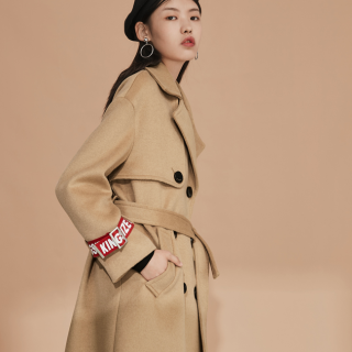 PEACEBIRD 太平鸟 BWAA74608 女士双排扣翻领大衣