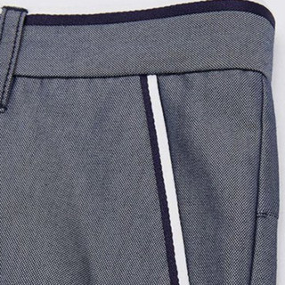 男春款时尚休闲色织织带细节修身直筒长裤 35 蓝白组