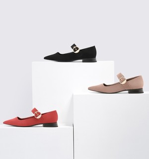 CHARLES&KEITH CK1-70900106 粗袢带装饰女士尖头玛丽珍鞋