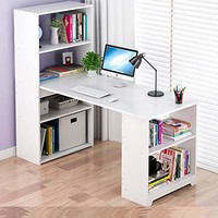 带书柜组合电脑桌台式转角办公桌书桌书架一体桌小户型书桌简约定制写字台 (120cm暖白色)