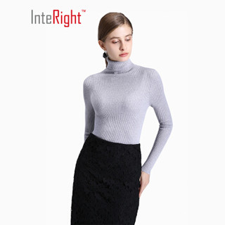 INTERIGHT女式羊毛一体成型无缝高领毛衫 灰色 S