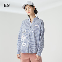艾格ES2018秋季女学院风休闲条纹宽松长袖衬衫8E031414545