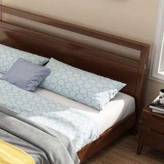 中伟实木床双人床成人床北欧床单人床公寓床卧室床1.8米*2米橡木家具胡桃色