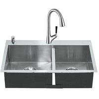 KOHLER 科勒 K-3581T-2FD+K-562T-B4 手工大双槽+抽拉龙头套餐 