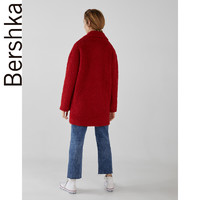 Bershka女士 2018冬季新款红色羊毛双排扣中长呢大衣 06499602641