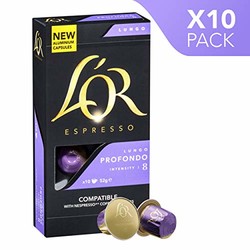 L'OR Lungo浓缩胶囊咖啡 浓度8（10盒，共100粒）兼容Nespresso咖啡机