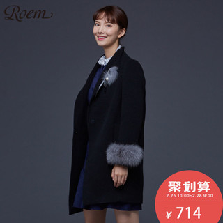 Roem洛研新款女中长款韩版外套修身显瘦羊毛呢大衣RCJW74T15T