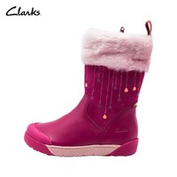 英国Clarks/其乐儿童靴子女童中小童冬季牛皮加绒加厚冬雪地靴子