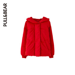 PULL&BEAR 冬季短款红色宽松学生棉服女2018新款外套 09712312