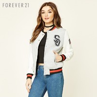Forever21女装夹克短外套时尚休闲学院风字母印花图案夹克外套女