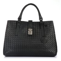 BOTTEGA VENETA 葆蝶家 女士牛皮手提包 171265VQ1301000  黑色 中号