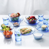 多莱斯 透明钢化玻璃餐具套装 15头 浅蓝色