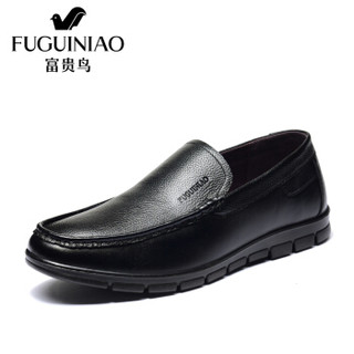 富贵鸟 FUGUINIAO 男士商务休闲头层牛皮鞋舒适套脚日常A803100 黑色 40