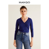 MANGO 33005765 纯色棱纹V领长袖毛衣 细线打底针织衫