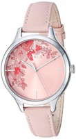 TIMEX 女式 tw2r66600*花朵图案粉色/银色花卉风格皮革表带手表