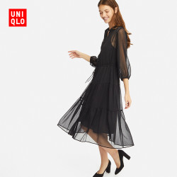 优衣库uniqlo 女装雪纺连衣裙 七分袖 什么值得买