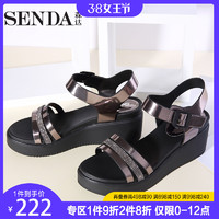 Senda/森达夏季新款女鞋专柜同款时尚休闲坡跟女高跟凉鞋VHW33BL8 *2件