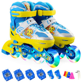乐士（ENPEX) 溜冰鞋 儿童 轮滑鞋 八轮全闪光旱冰鞋滑冰鞋 MS170 黄色 S（30-33码/送护具路障）