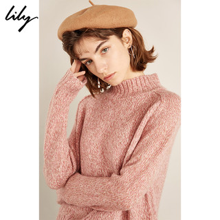 Lily冬新款女装 直筒宽松短款慵懒套头毛衣毛针织衫女