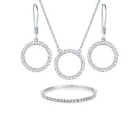DIAMOND STYLE 水晶圆环吊坠项链 + 耳钉 + 手链 白色 *2件