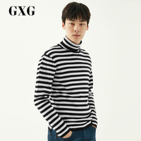 GXG毛衫男装 冬季青年男士黑白条套头高领毛衫针织毛衣衫男