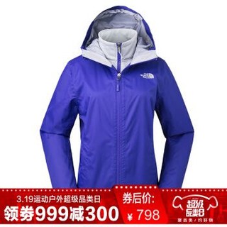 19日0点：TheNorthFace北面新品女三合一户外防水防风秋冬冲锋衣外套|CVF7 3HV/蓝色 L