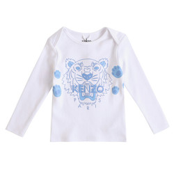 KENZO KIDS 高田贤三 奢侈品童装 18秋冬新款 女童白色棉质蓝虎头印花长袖T恤 KM10503 01 2A