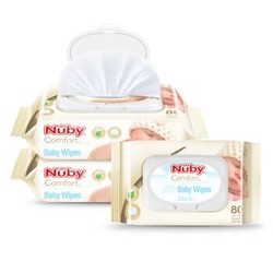 nuby（努比）婴儿宝宝新生儿儿童湿巾洗脸巾手口屁屁专用湿巾80抽x3包 *4件