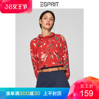 ESPRIT 098EO1F026 女装秋时尚系带雪纺印花长袖休闲上衣衬衫