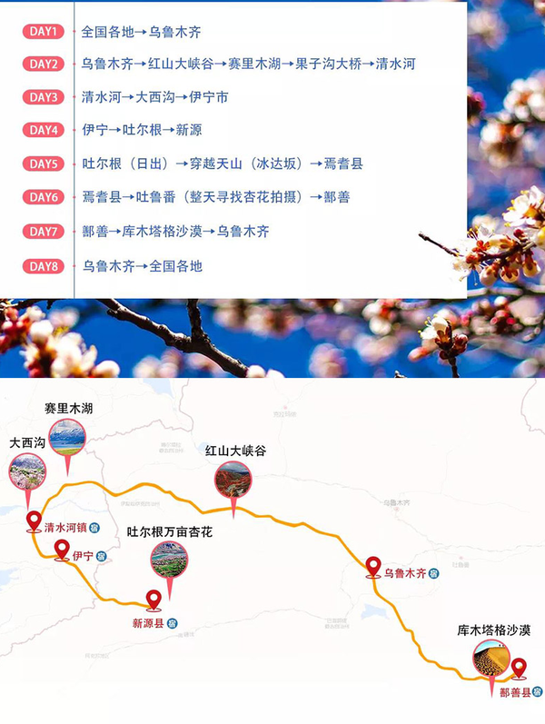 行摄北疆，三地赏杏花！乌鲁木齐当地参团 新疆伊犁+吐鲁番8天7晚跟团游