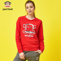 大嘴猴（PAUL FRANK） 新款情侣男女款经典LOGO运动休闲圆领套头卫衣外套 红色-女 S