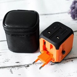 加加林 JAJALIN 全球通转换插头 双USB出国旅行多功能电源转换器 美欧英德标日港版新马泰 橙色