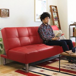 鹿枫 北欧日式沙发床 两用折叠双人皮艺沙发LFSF01 (红色, 1.65米)