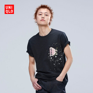 UNIQLO 优衣库 男 (UT) 印花T恤 (SAKAGURA 418130 、黑色)
