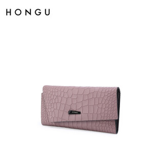 HONGU 红谷 女士三折多卡位钱包手拿包鳄鱼纹包 H10495208 粉紫