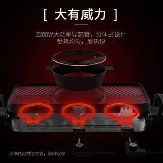 克来比（KLEBY）电烧烤炉 家用无烟电烤炉电烤盘烤肉锅烤肉机可拆卸分体式烤涮一体锅电火锅 GM-8002大号升级