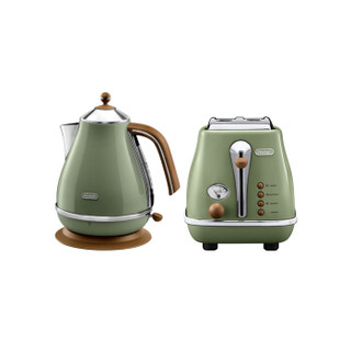 De'Longhi 德龙 Delonghi）电水壶&多士炉 复古早餐系列 两件套 橄榄绿